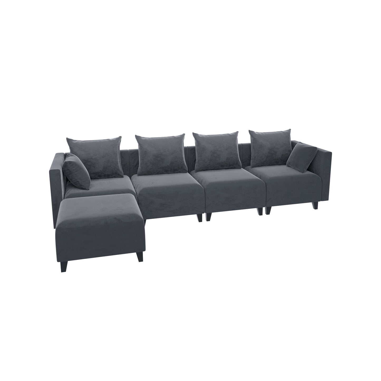 Sectional Sofa L Shape Modular Couch with 6 Pillows for Living Room Grey