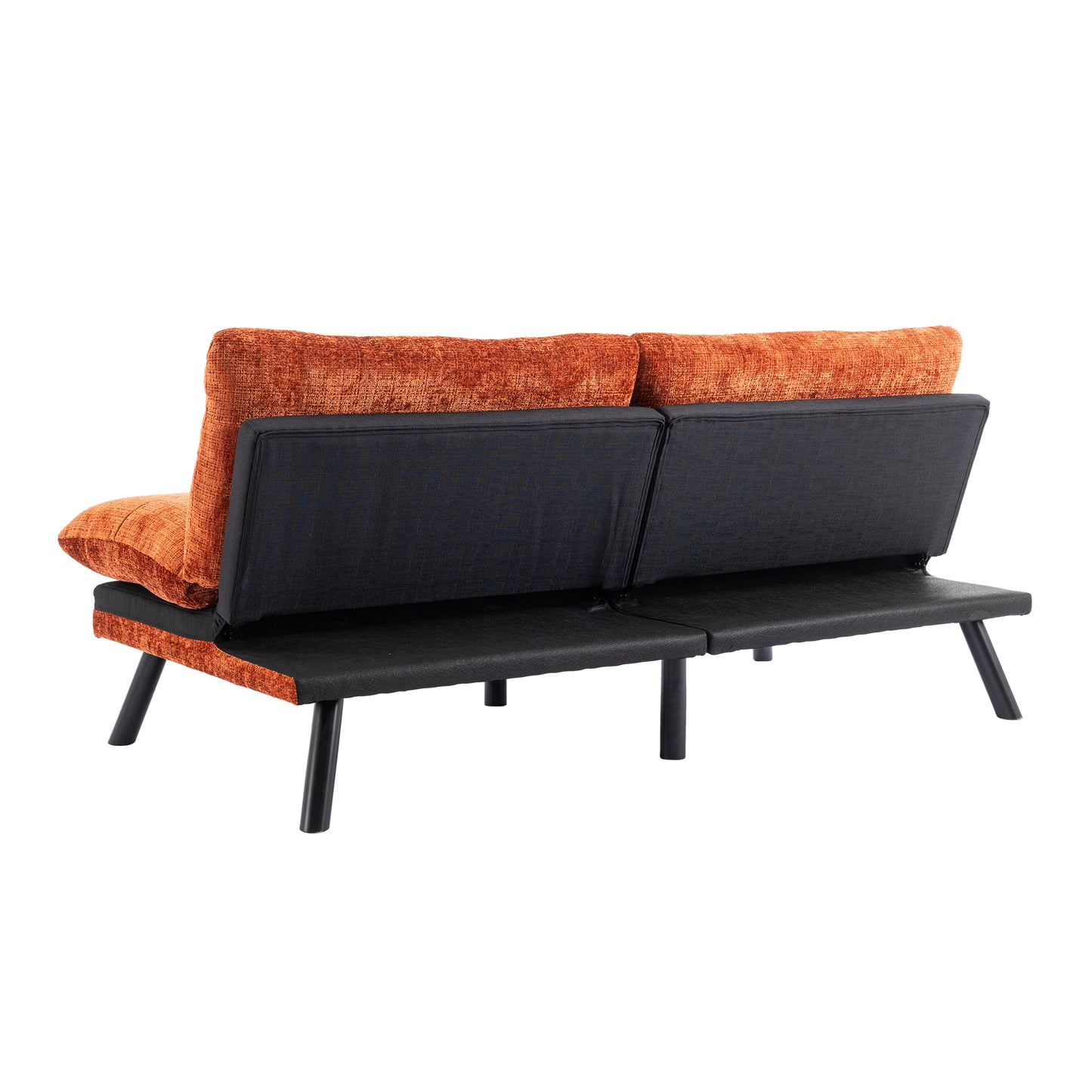 Convertible Sofa Bed Loveseat Futon Bed Breathable Adjustable Lounge Couch with Metal Legs - Compact Living Space Chenille-Orange