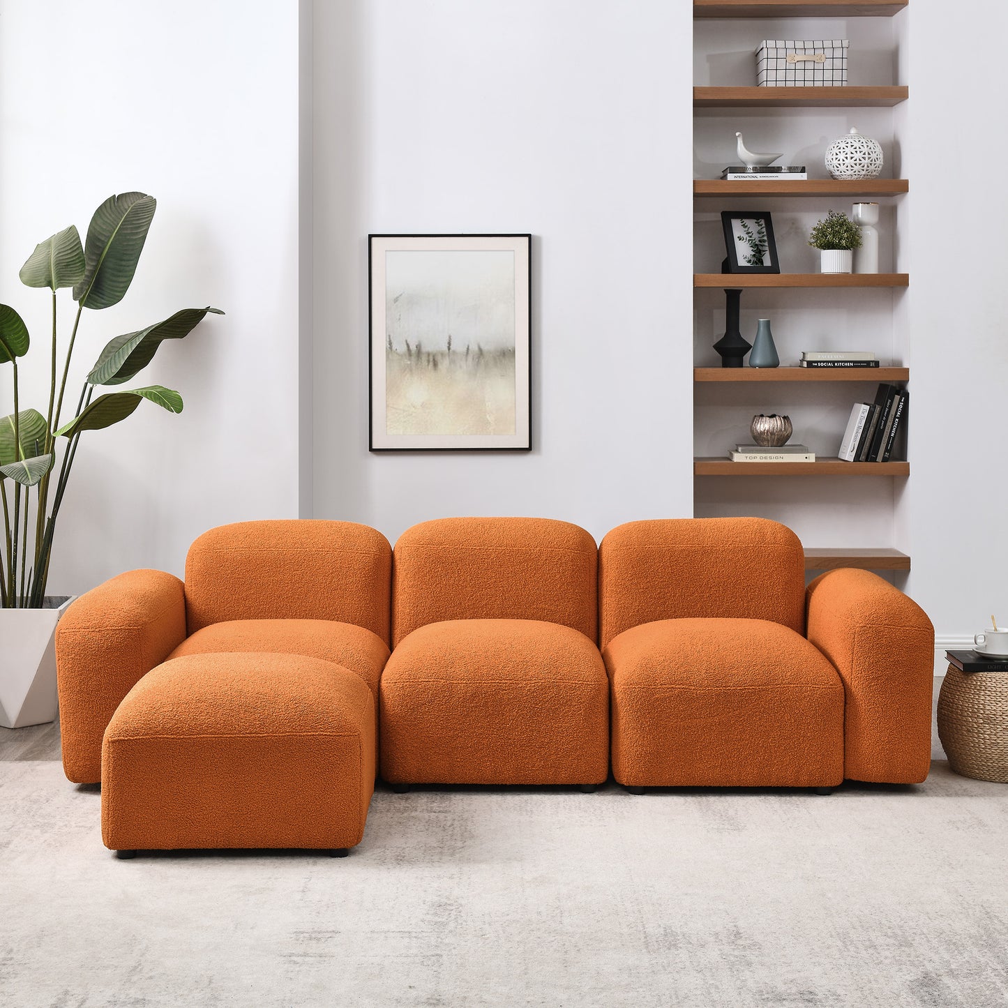 L-Shape Modular Sectional Sofa, DIY Combination, Teddy Fabric, Orange - Comfortable and Stylish Furniture for Your Home