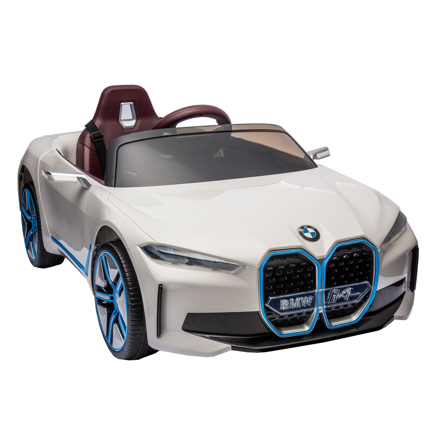 Licensed BMW I4 12V Kids Ride-On Car: 2.4G Remote Control, Electric, 3-Speed, Power Display, USB, MP3, Bluetooth, LED Lights, Safety Belt, Story - Black