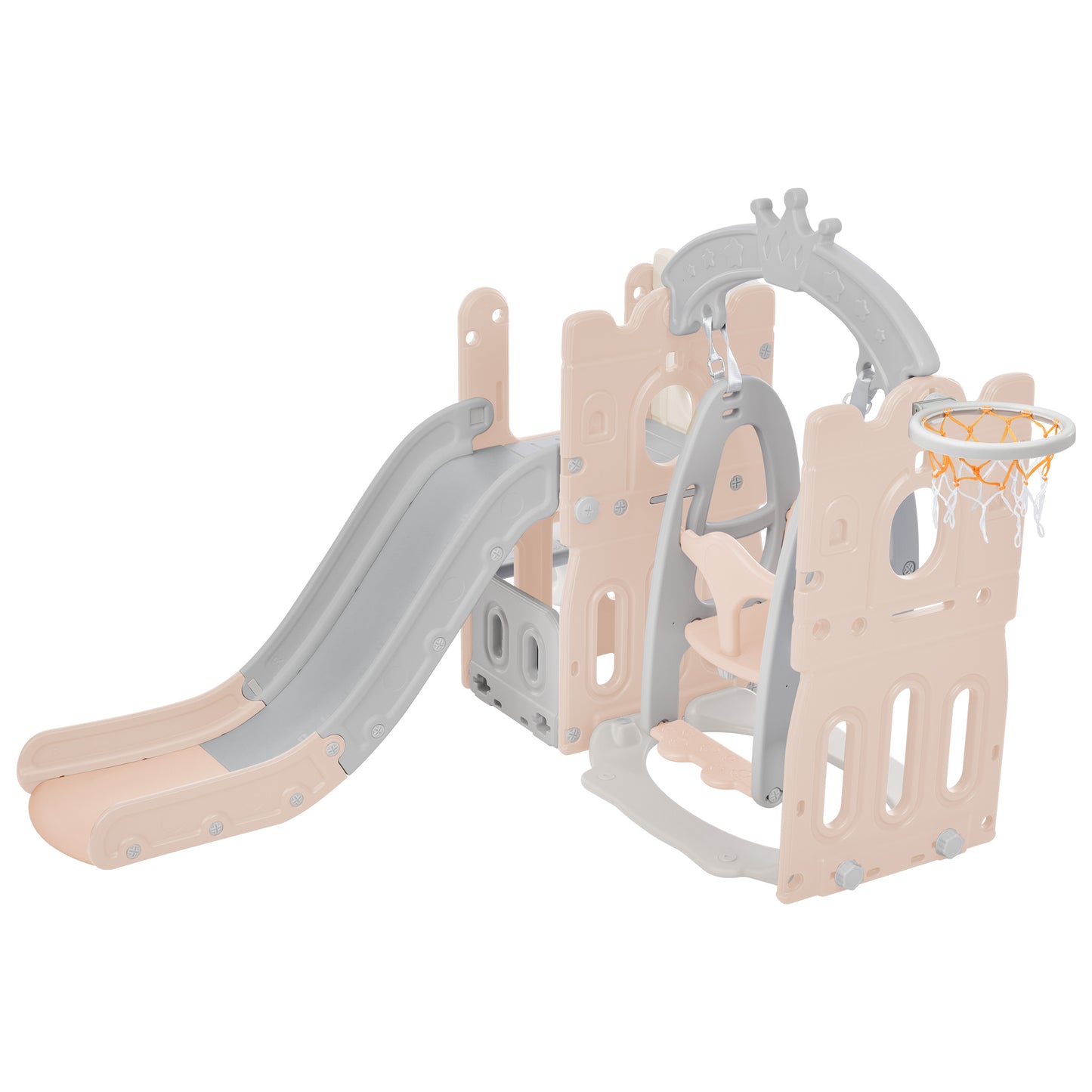 Toddler Slide and Swing Set 5 in 1: Freestanding Kids Playground Climber Slide Playset with Basketball Hoop for Indoor & Outdoor Fun, Perfect for Babies - Multi-Color & Size Options Available