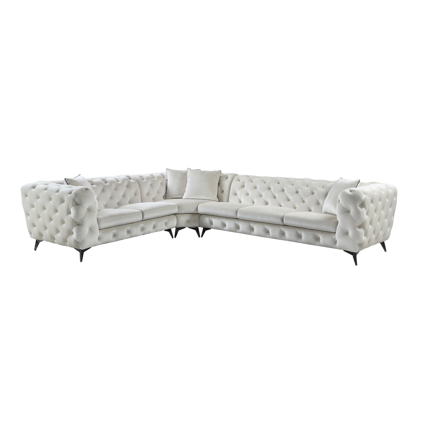 ACME Atronia Sectional Sofa: Beige Fabric, 4 Pillows, LV01160