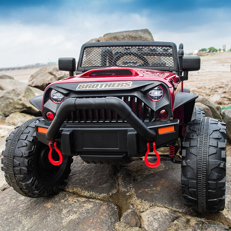 24vJEEP Double Drive Children Ride-on Car - 200W*2 Battery, Parent Remote Control, Electron Assisted Steering Wheel, Foot Pedal, LED Lights, Music Board (USB/Bluetooth/MP3/Volume) - Red/Blue/Green, Various Sizes Available
