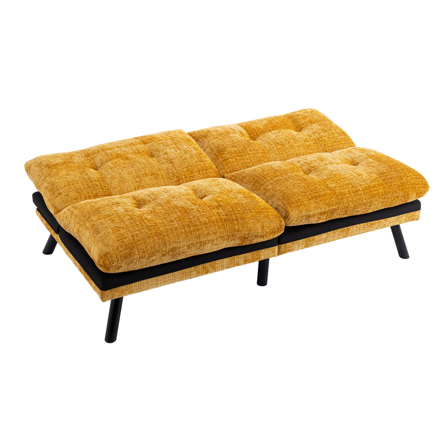 Convertible Sofa Bed Loveseat Futon Bed Adjustable Lounge Couch with Metal Legs, Breathable Chenille-Yellow. Perfect for Compact Living Spaces.