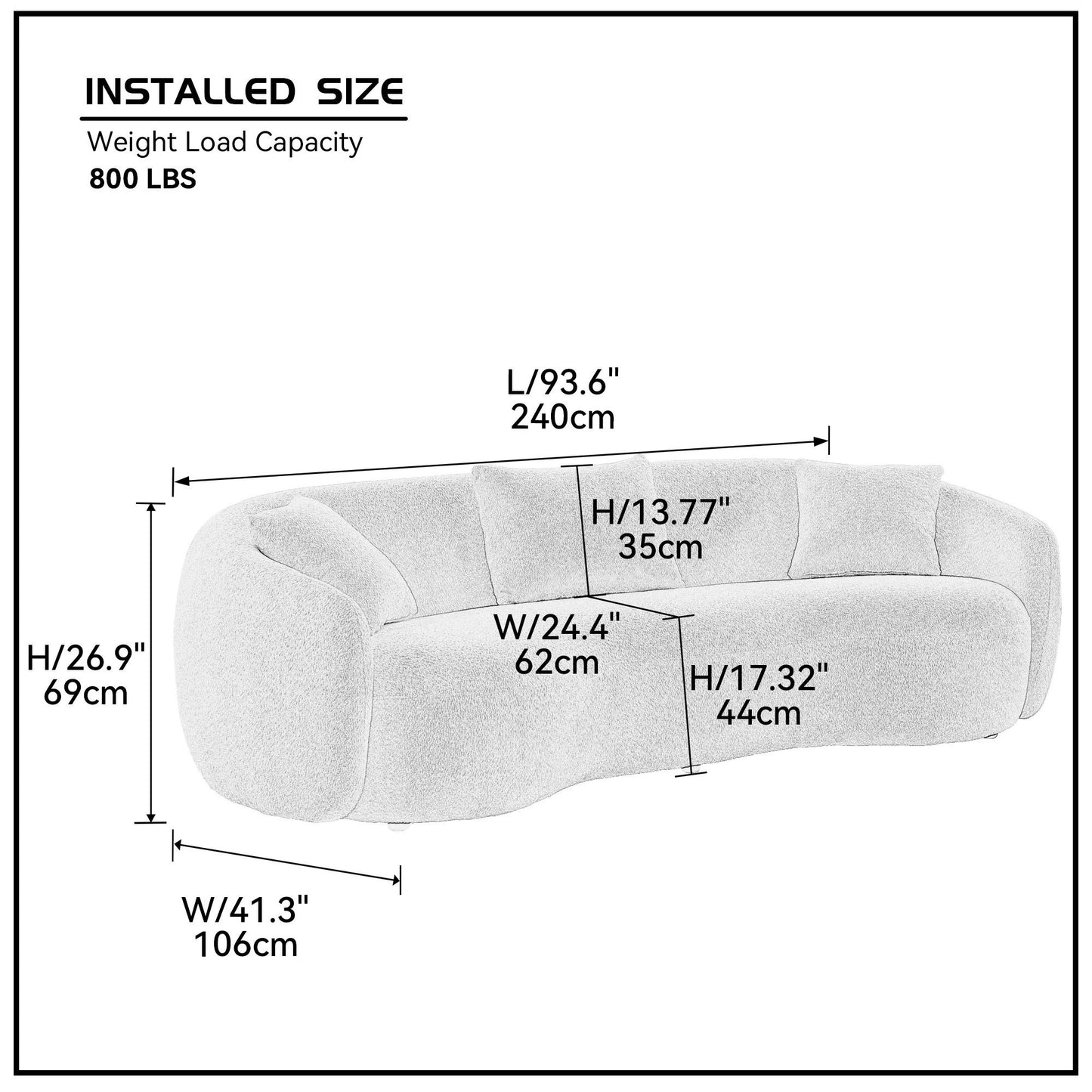 Modern Curved Sofa: Boucle Fabric Couch for Bedroom, Office, Apartment - Blue, Stylish and Versatile Seating Solution