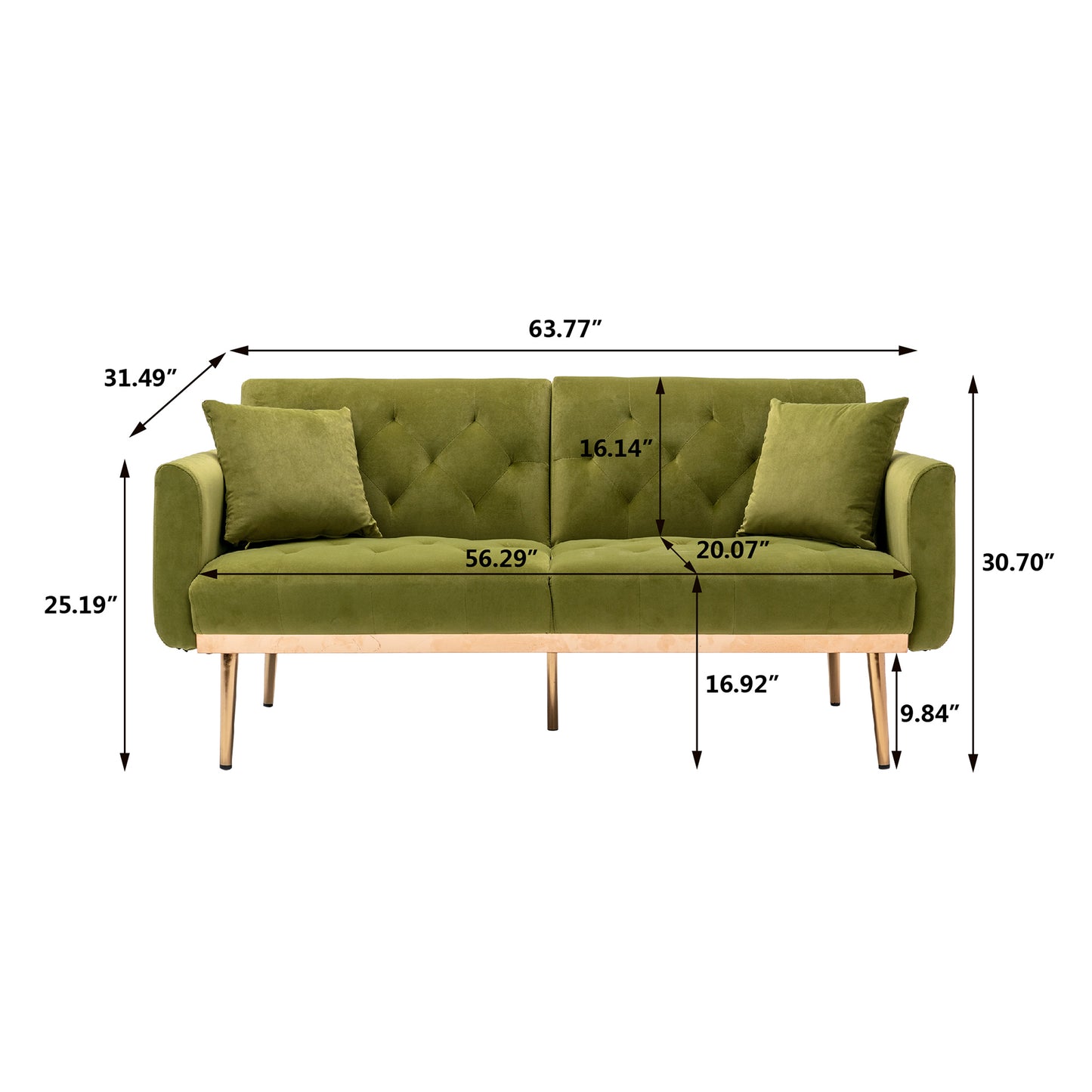 COOLMORE Velvet Accent Sofa with Rose Gold Metal Feet - Loveseat Size in Stunning Color Options