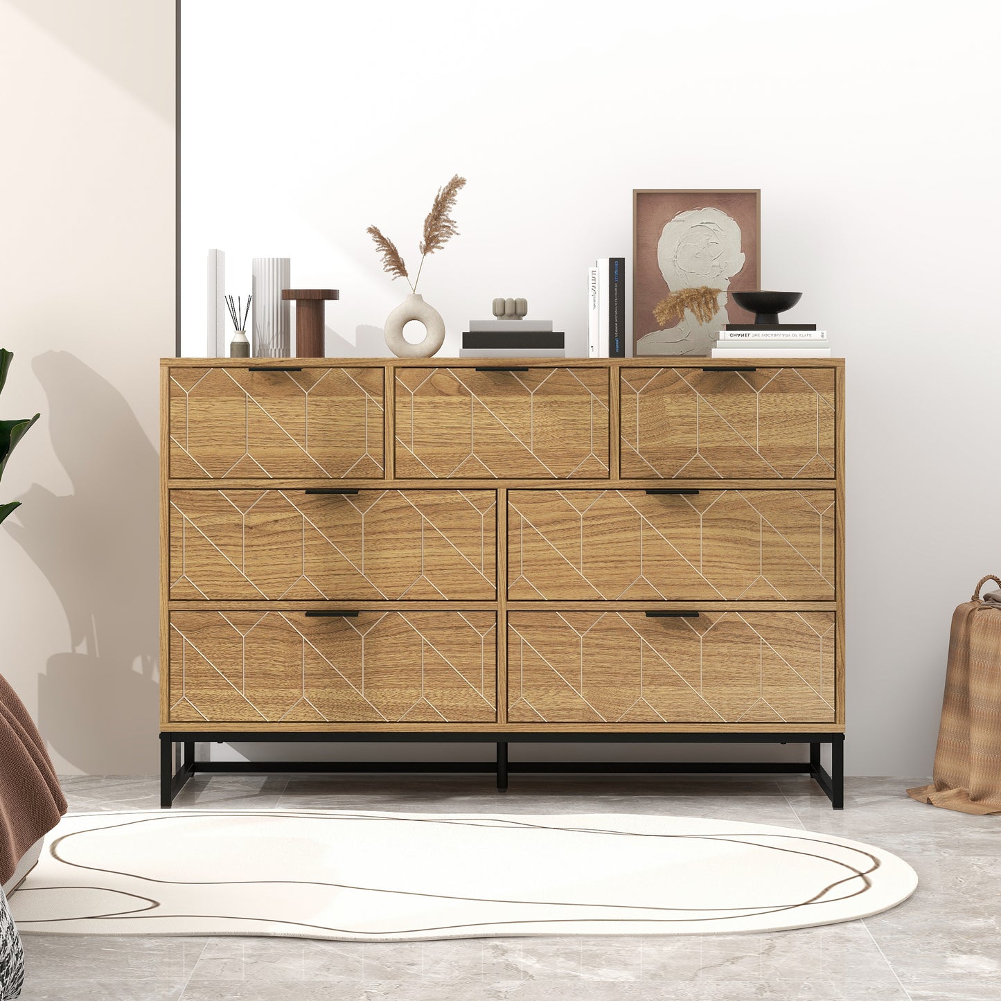 Modern 7 Drawer Dresser Wood Cabinet Spacious Storage Solution