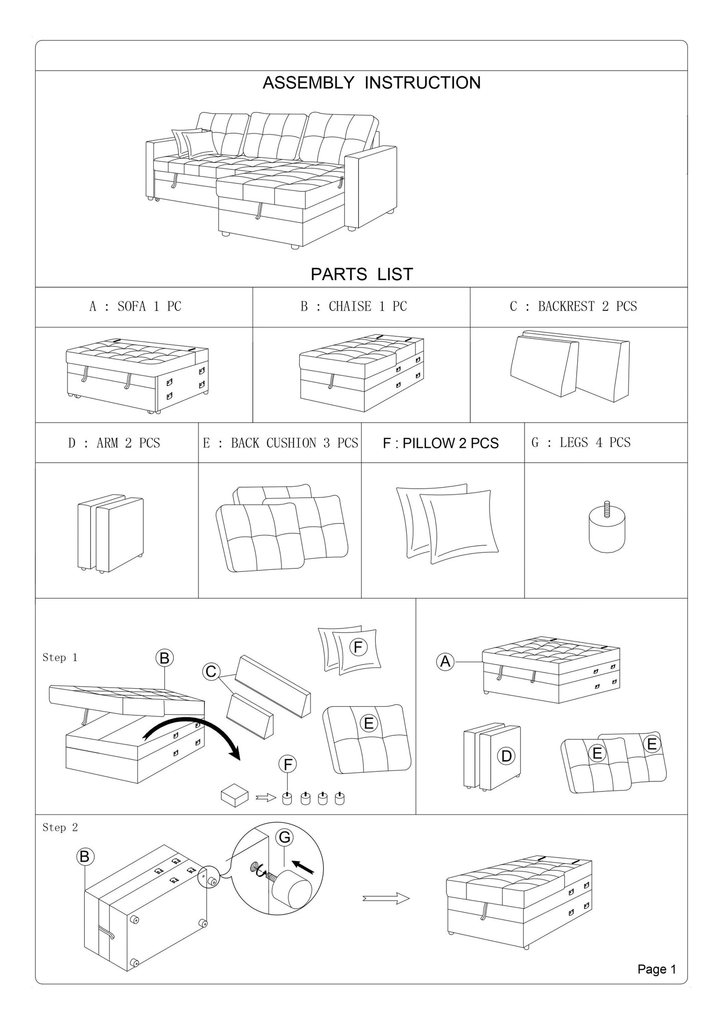 Convertible Sectional Pull Out Bed Sofa Chaise with Reversible Storage, Ash Black Polyfiber Tufted Couch Lounge - Various Sizes Available