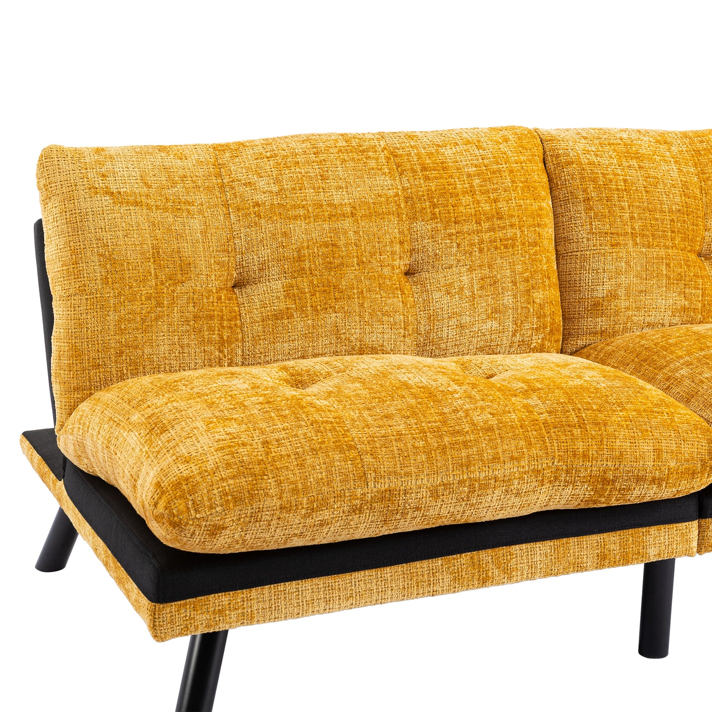 Convertible Sofa Bed Loveseat Futon Bed Adjustable Lounge Couch with Metal Legs, Breathable Chenille-Yellow. Perfect for Compact Living Spaces.