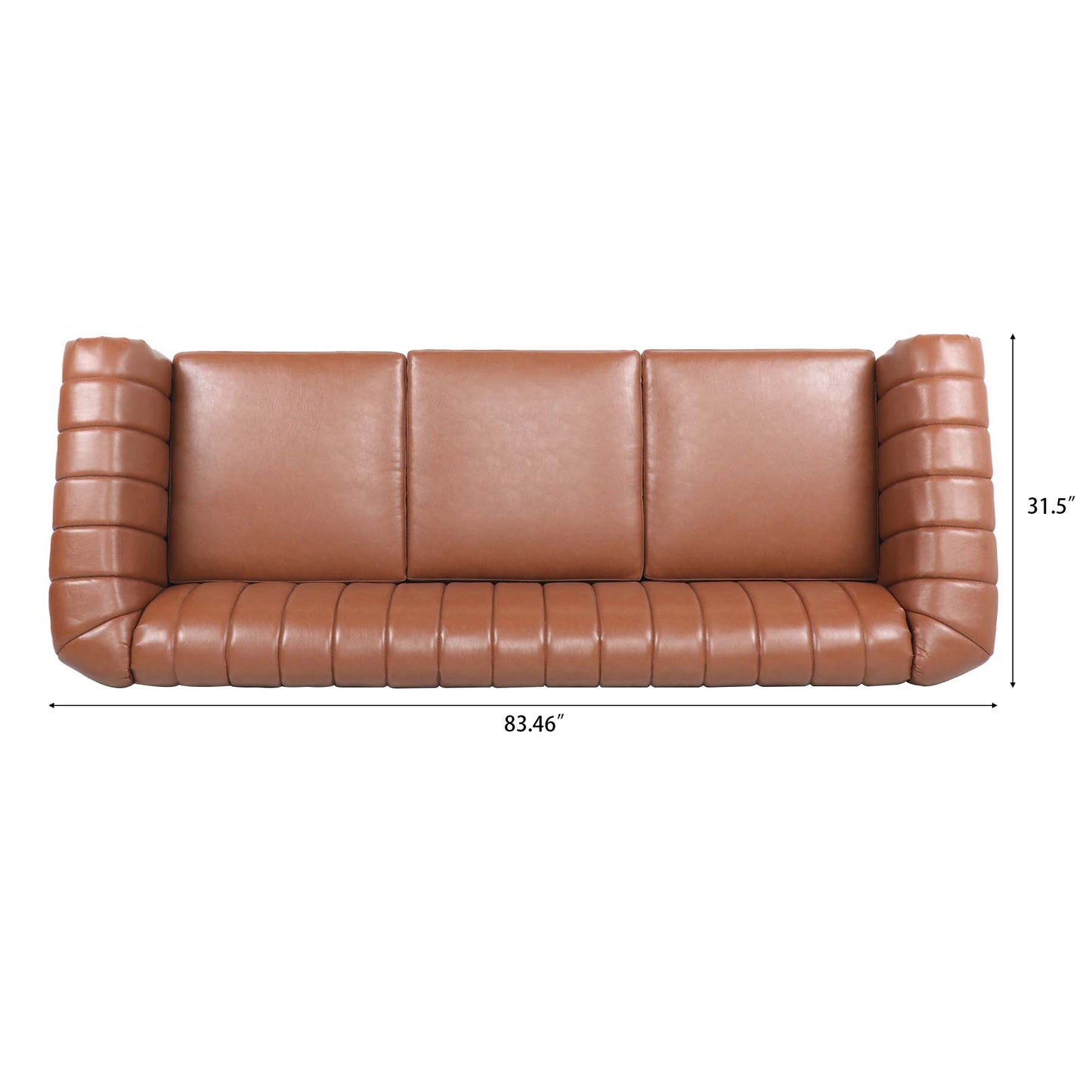 83.46" Brown PU Rolled Arm Chesterfield 3-Seater Sofa: Elegant and Spacious