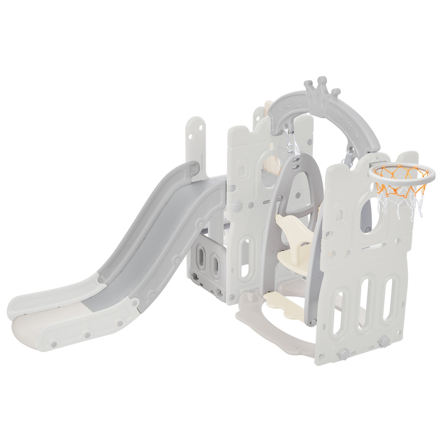 Toddler Slide and Swing Set: 5 in 1, Kids Playground Climber Slide Playset with Basketball Hoop, Freestanding Combination for Indoor & Outdoor Use
