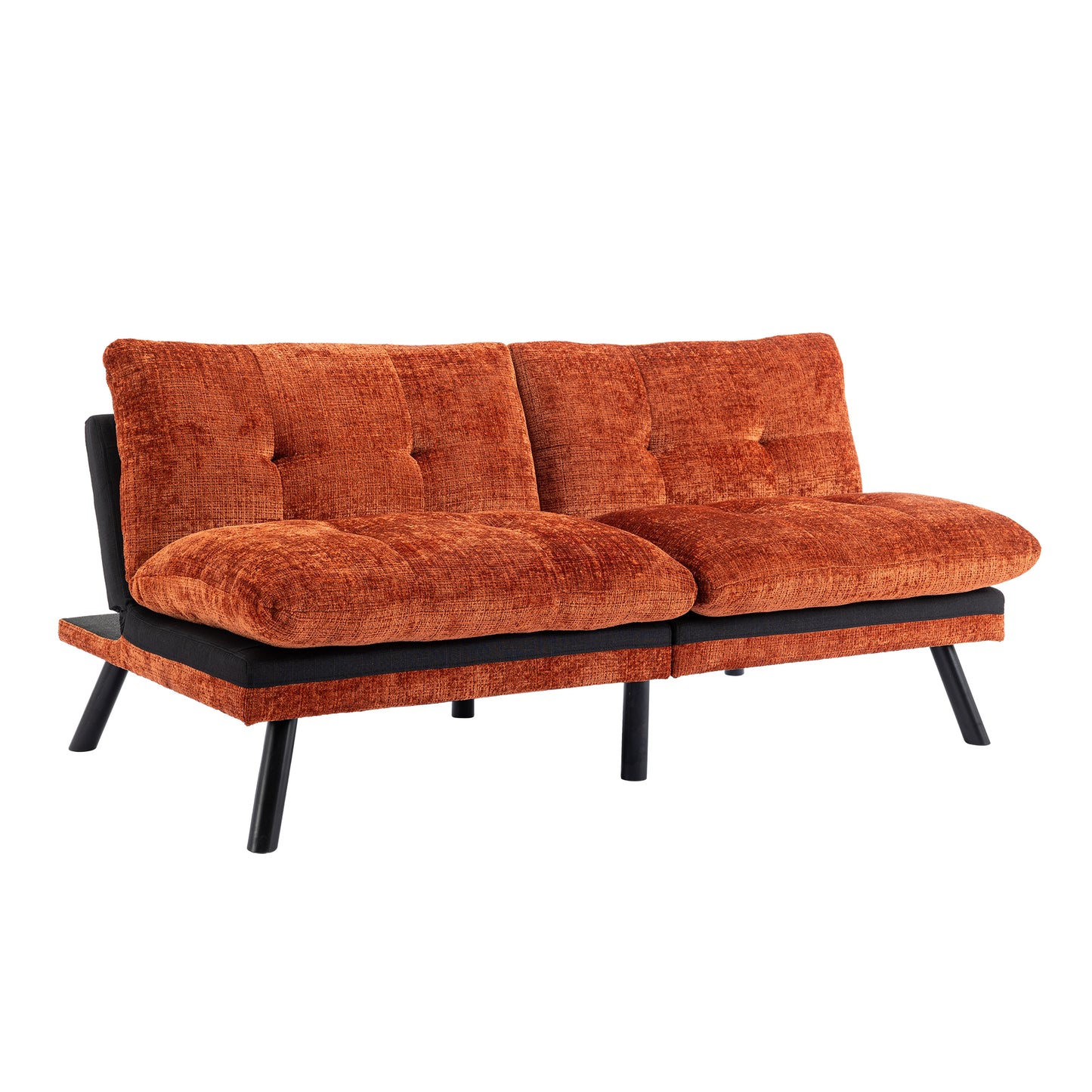 Convertible Sofa Bed Loveseat Futon Bed Breathable Adjustable Lounge Couch with Metal Legs - Compact Living Space Chenille-Orange