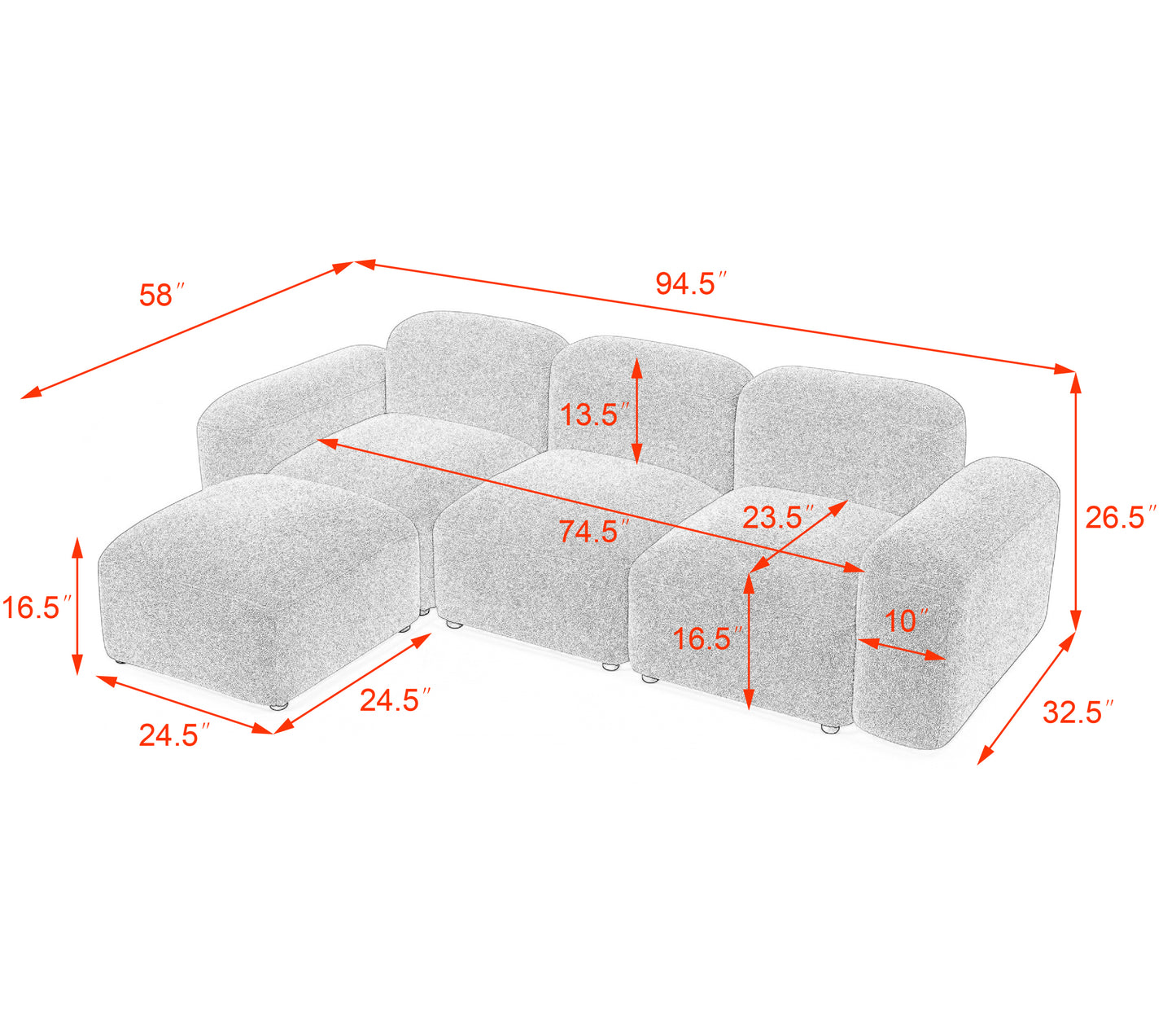 L-Shape Modular Sectional Sofa, DIY Combination, Teddy Fabric, Orange - Comfortable and Stylish Furniture for Your Home