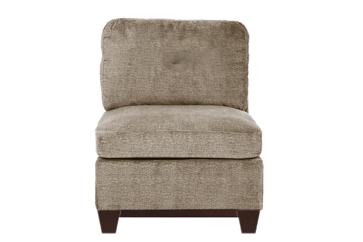 Camel Chenille Fabric Modular Sectional 6pc Set: L-Sectional Couch, Corner Wedge, Armless Chairs, Ottomans, Tufted Back, Wooden Base