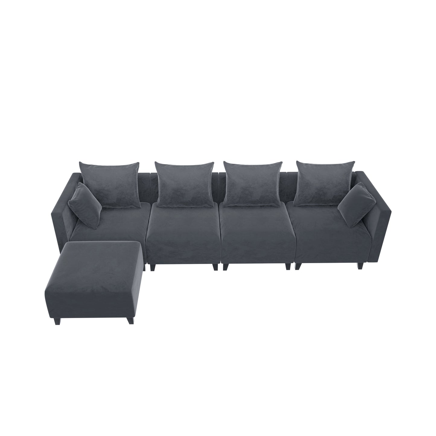 Sectional Sofa L Shape Modular Couch with 6 Pillows for Living Room Grey