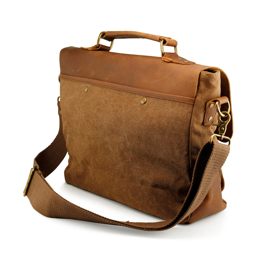 GEARONIC TM Men's Vintage Canvas Leather Messenger Bag Satchel School Military Shoulder Travel Bag for Notebook Laptop Macbook 11 and 13 inch Air Pro