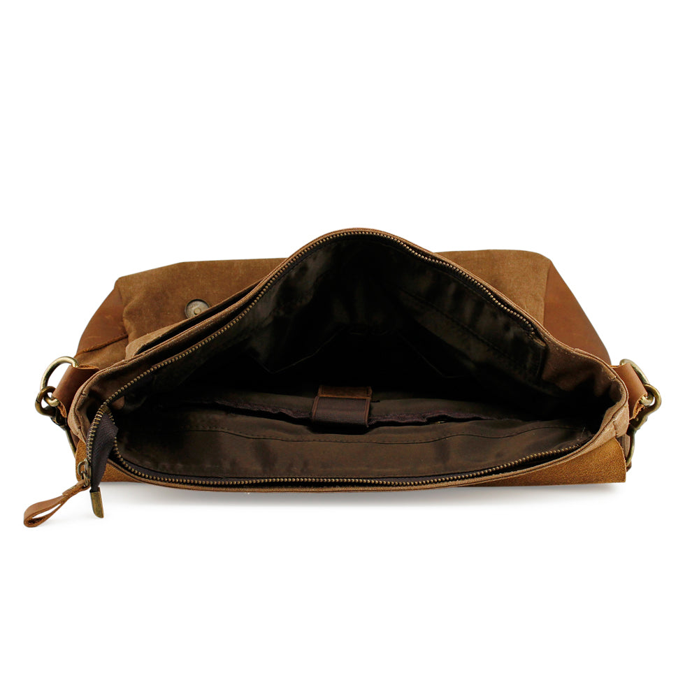 GEARONIC TM Men's Vintage Canvas Leather Messenger Bag Satchel School Military Shoulder Travel Bag for Notebook Laptop Macbook 11 and 13 inch Air Pro