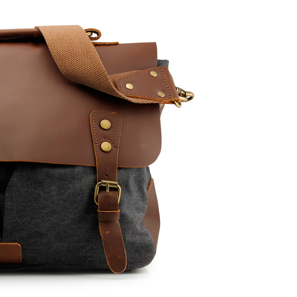 GEARONIC TM Men's Vintage Canvas Leather Messenger Bag Satchel School Military Shoulder Travel Bag for Notebook Laptop Macbook 11 and 13 inch Air Pro