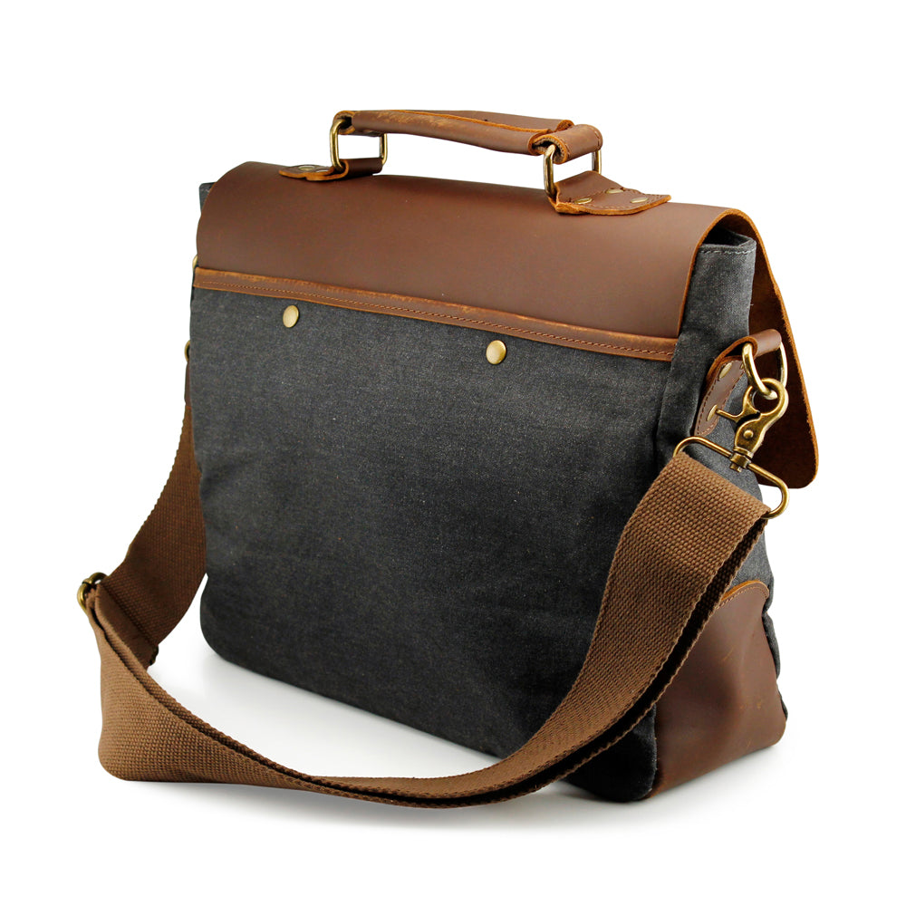 GEARONIC TM Men's Vintage Canvas Leather Messenger Bag Satchel School Military Shoulder Travel Bag for Notebook Laptop Macbook 11 and 13 inch Air Pro