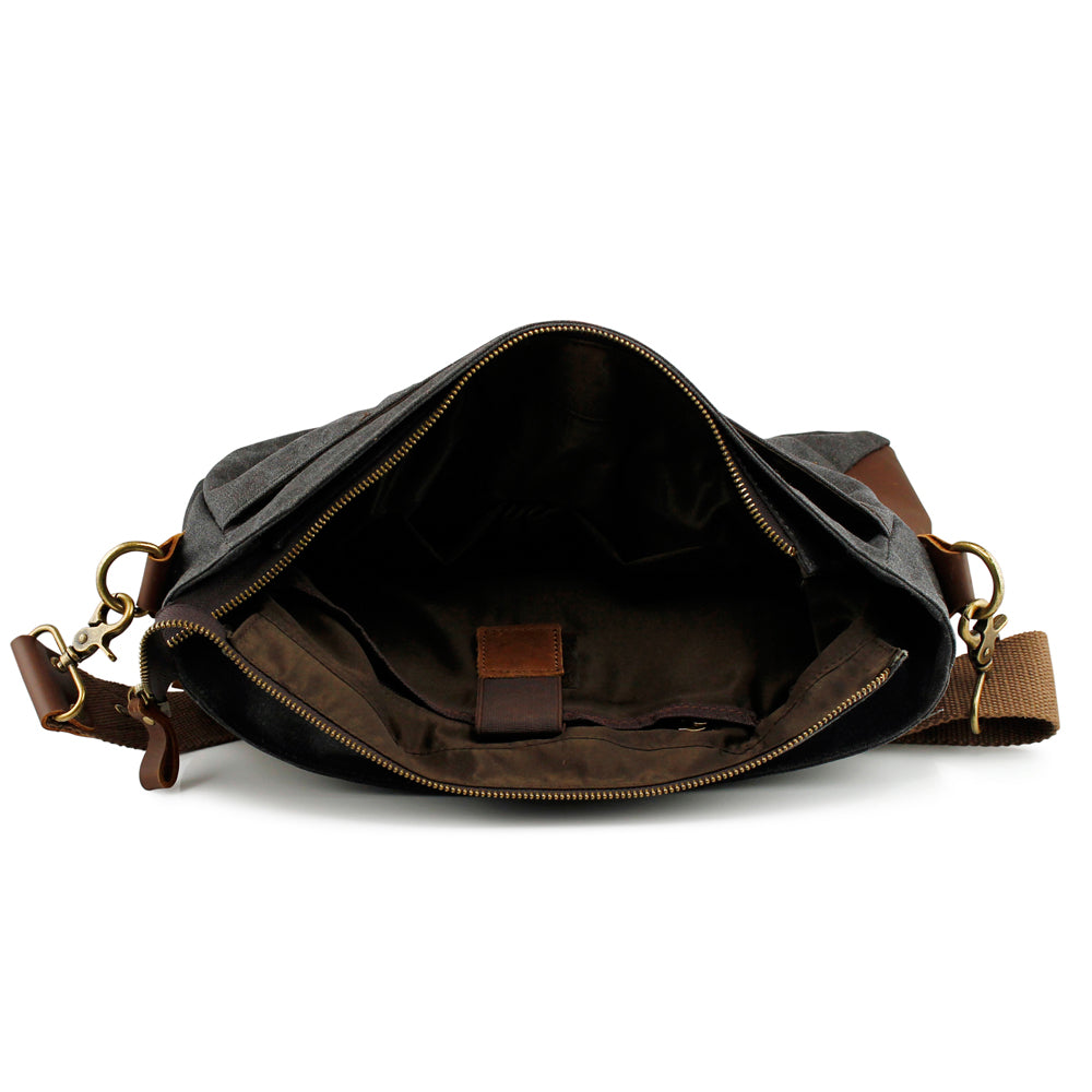 GEARONIC TM Men's Vintage Canvas Leather Messenger Bag Satchel School Military Shoulder Travel Bag for Notebook Laptop Macbook 11 and 13 inch Air Pro
