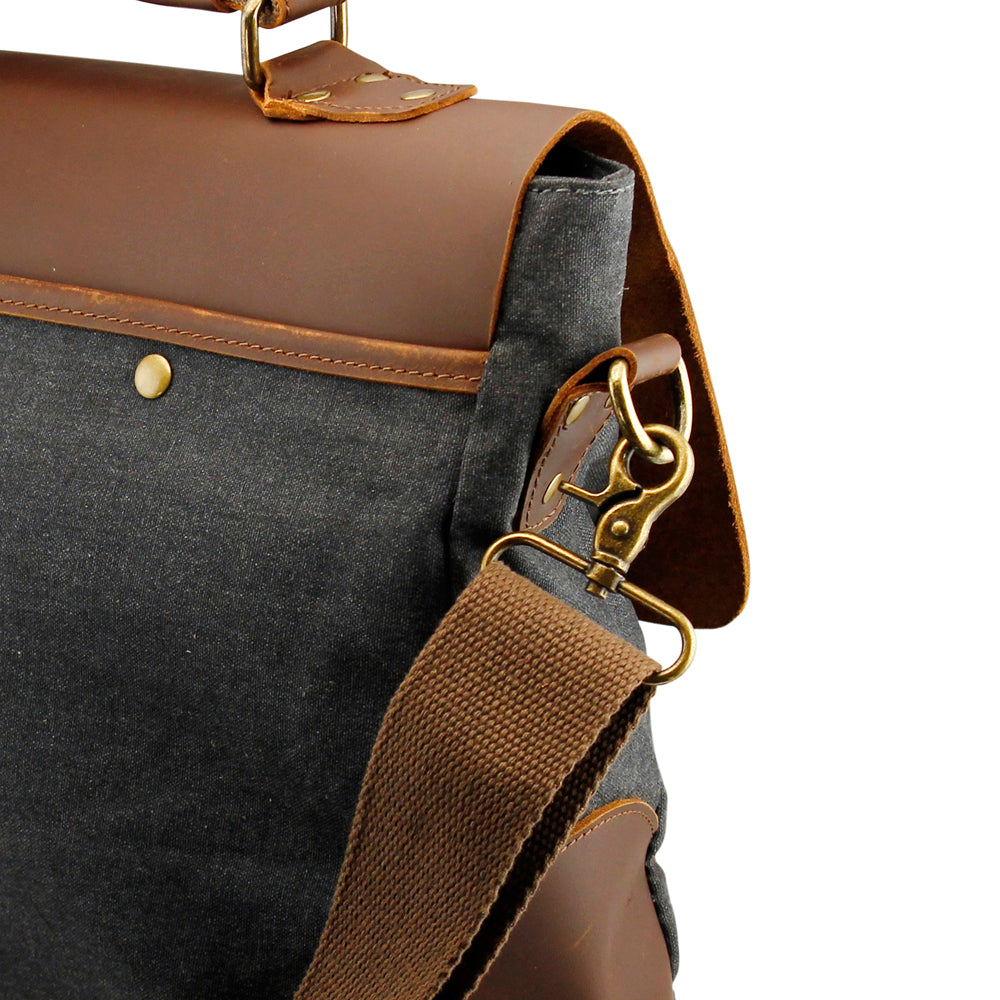 GEARONIC TM Men's Vintage Canvas Leather Messenger Bag Satchel School Military Shoulder Travel Bag for Notebook Laptop Macbook 11 and 13 inch Air Pro