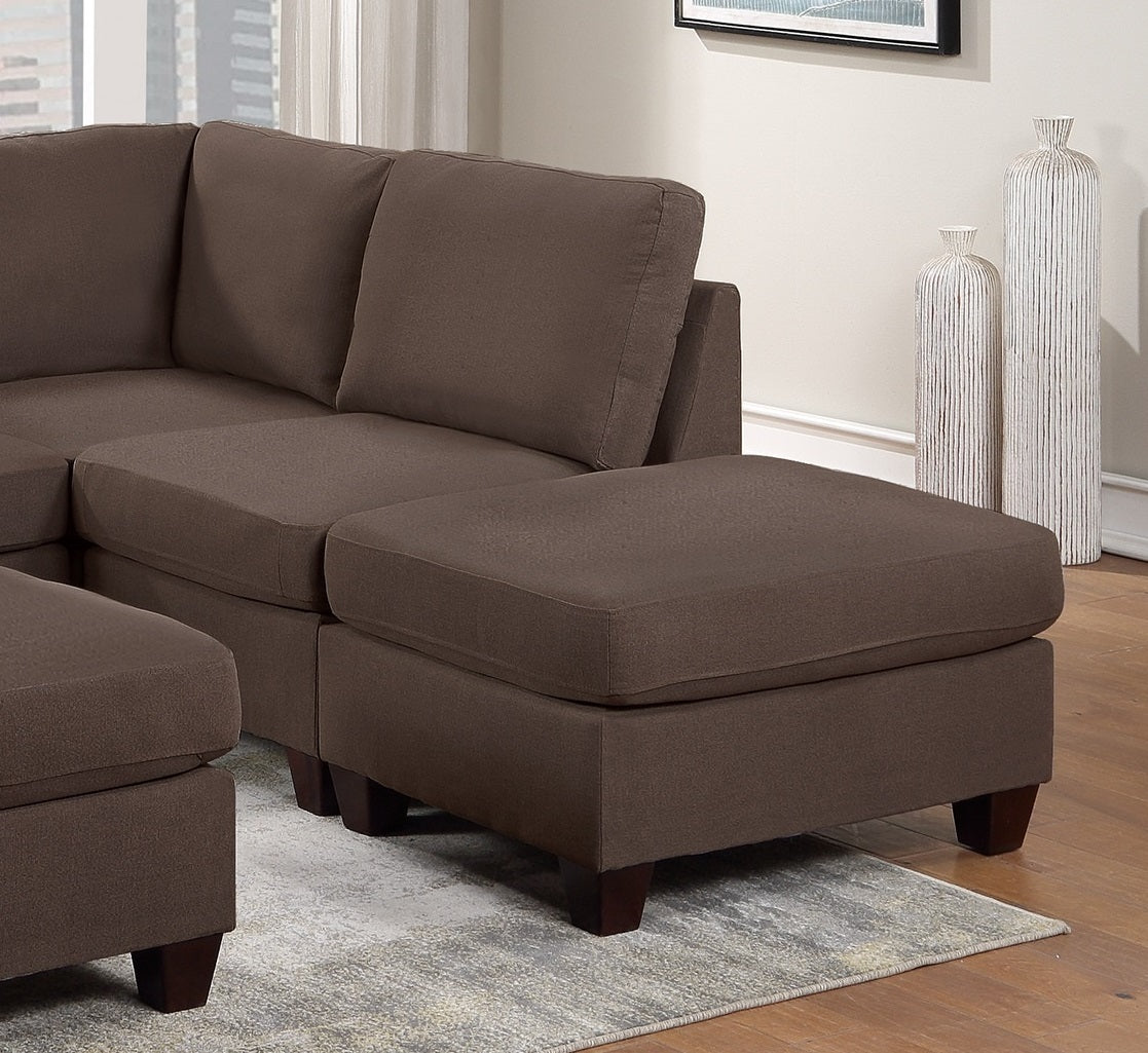 Modular Sectional 6pc Set Living Room Furniture - L-Sectional in Black Coffee Linen Like Fabric - 2 Corner Wedge, 2 Armless Chairs, and 2 Ottomans