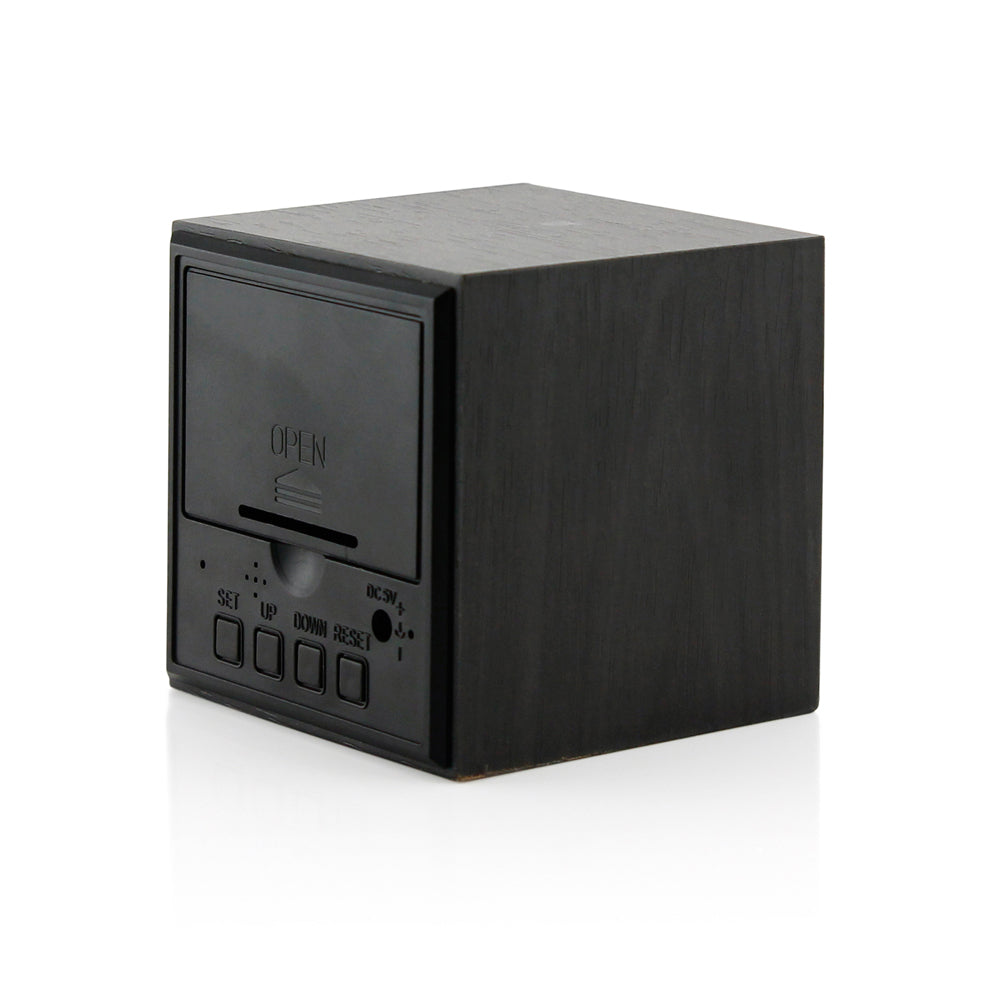 GEARONIC TM Wooden Alarm Clock Wood LED Square Cube Digital Thermometer Timer Calendar Brighter LED