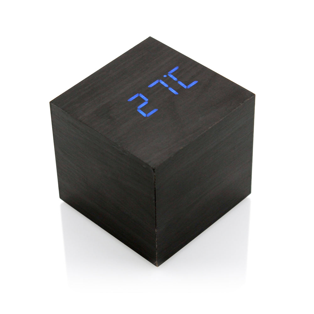 GEARONIC TM Wooden Alarm Clock Wood LED Square Cube Digital Thermometer Timer Calendar Brighter LED