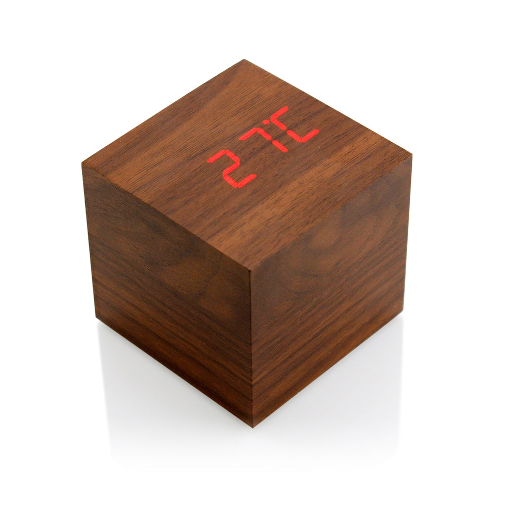 GEARONIC TM Wooden Alarm Clock Wood LED Square Cube Digital Thermometer Timer Calendar Brighter LED