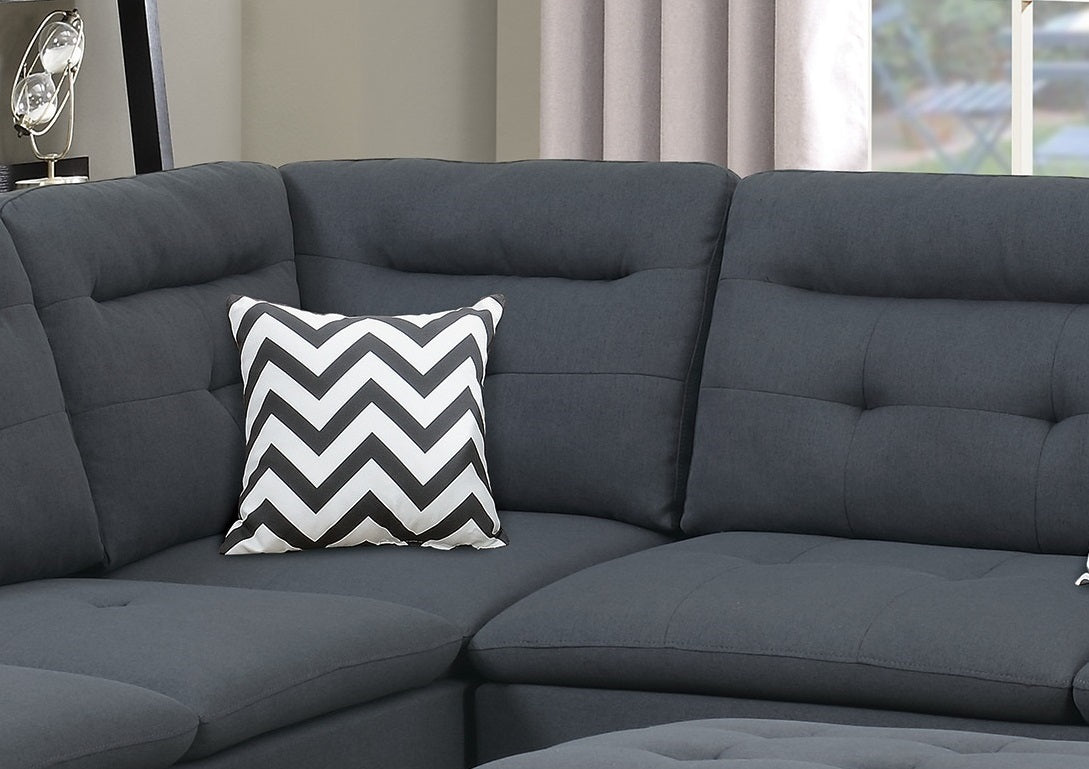 Living Room Furniture Charcoal Cushion Sectional with Ottoman - Linen Like Fabric Sofa Chaise