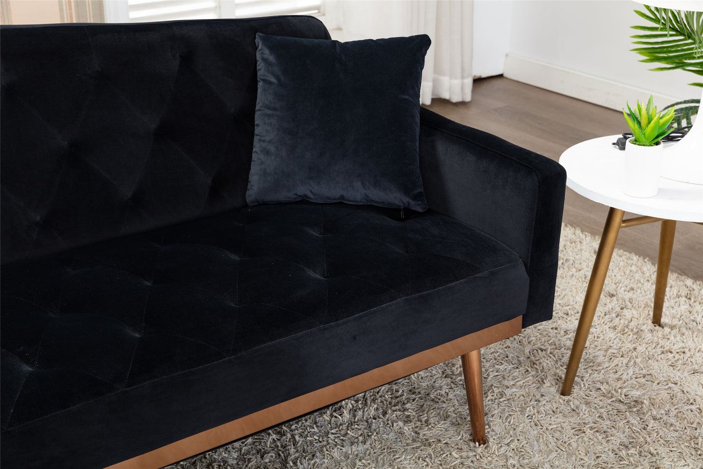 Velvet Sofa: Stainless Feet, Black Color - Accent Loveseat Sofa.