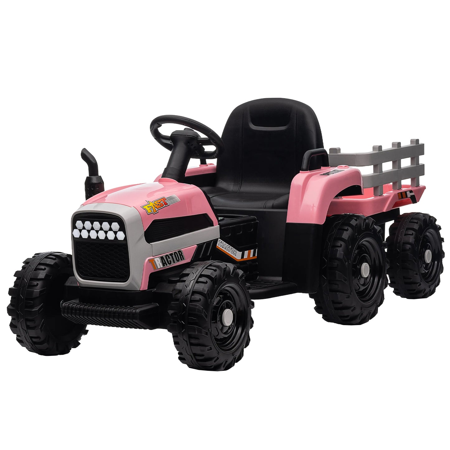 12V Battery Powered Ride on Tractor with Trailer: Remote Control, Three-Speed Adjustable, Power Display, USB, MP3, Bluetooth, LED Light, Two-Point Safety Belt, Perfect for Kids, Color Options Available