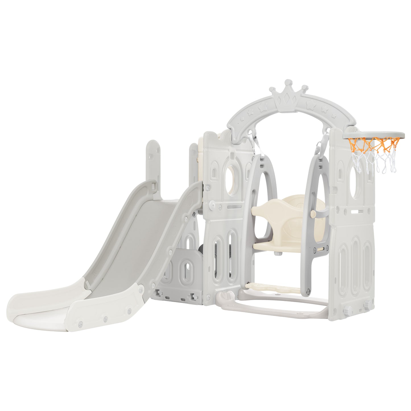 Toddler Slide and Swing Set: 5 in 1, Kids Playground Climber Slide Playset with Basketball Hoop, Freestanding Combination for Indoor & Outdoor Use