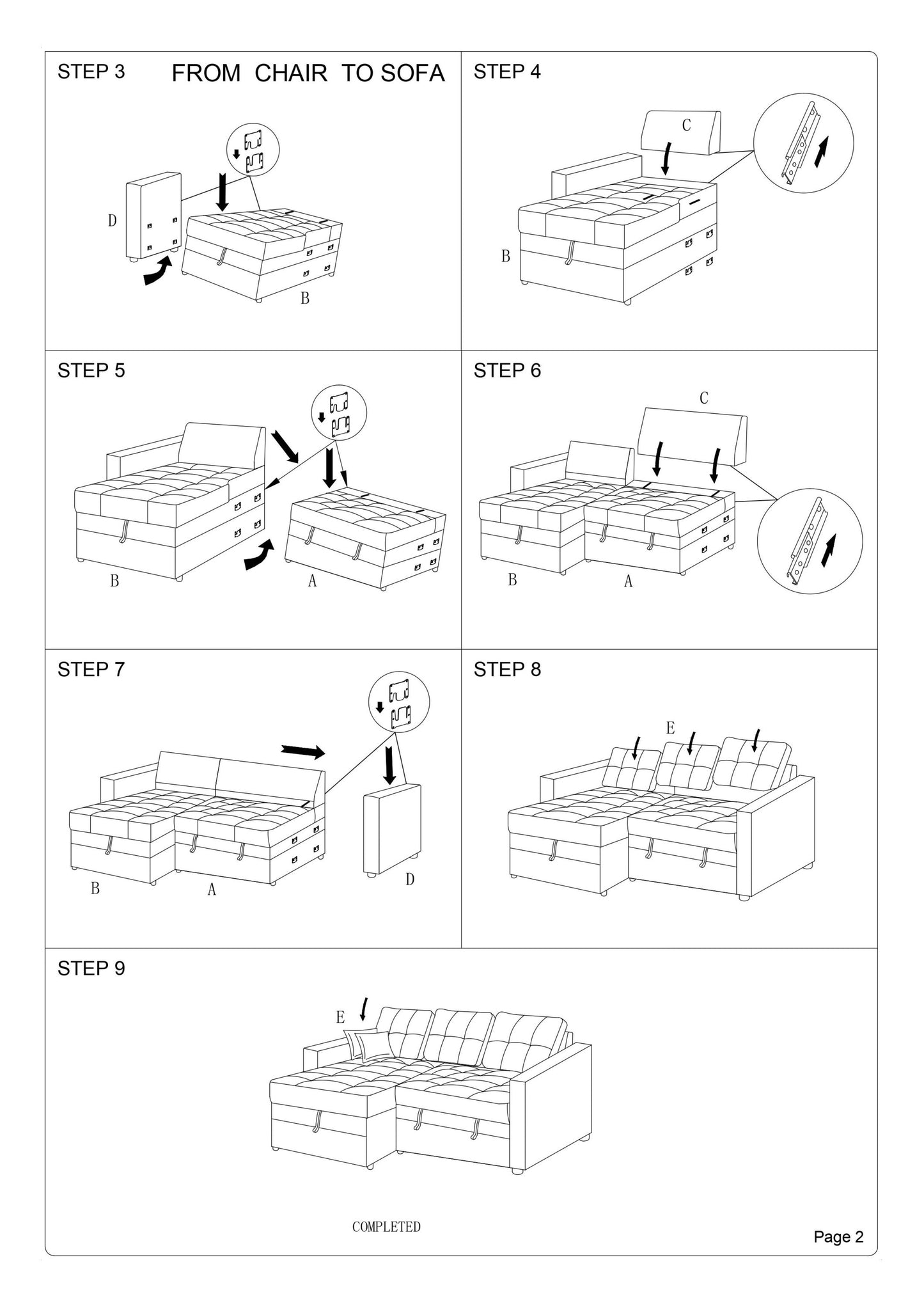 Convertible Sectional Pull Out Bed Sofa Chaise with Reversible Storage, Ash Black Polyfiber Tufted Couch Lounge - Various Sizes Available