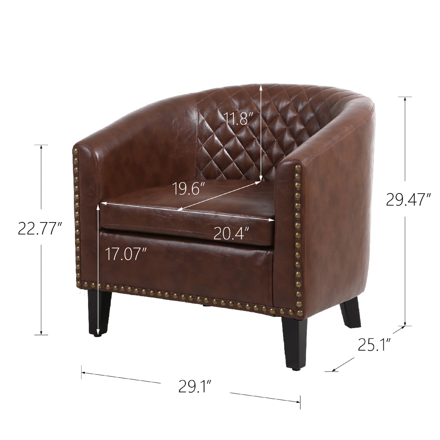 Accent Barrel Chair with Nailheads and Solid Wood Legs - Brown PU Leather - COOLMORE Living Room Chair
