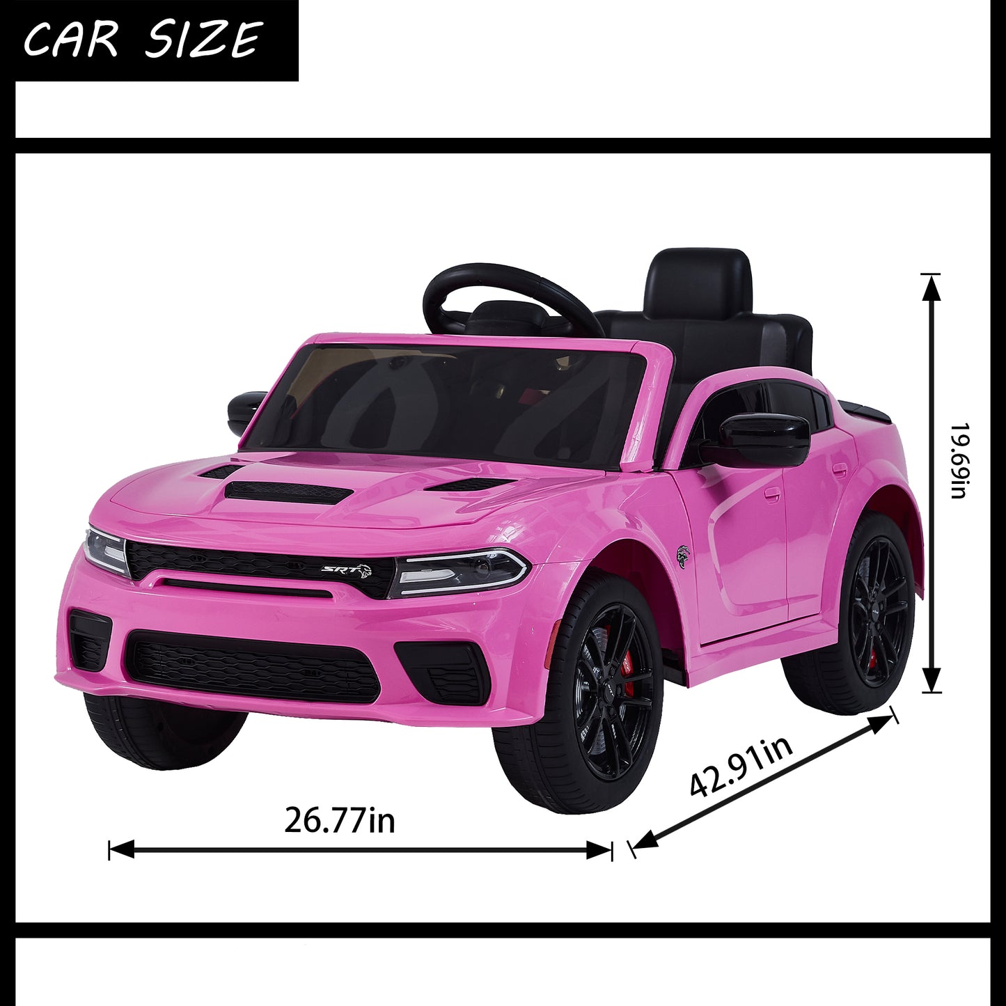 12v Kids Ride On Car with Remote Control, Three Speeds, Power Display, Slow Start, USB, MP3, Bluetooth, LED Light, Four Wheel Suspension - Licensed DODGE Charger