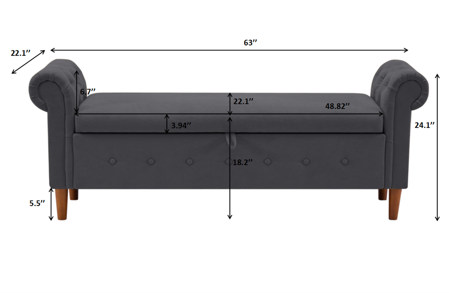 Dark Gray Multifunctional Storage Rectangular Sofa Stool: Spacious and Stylish Seating with Concealed Storage