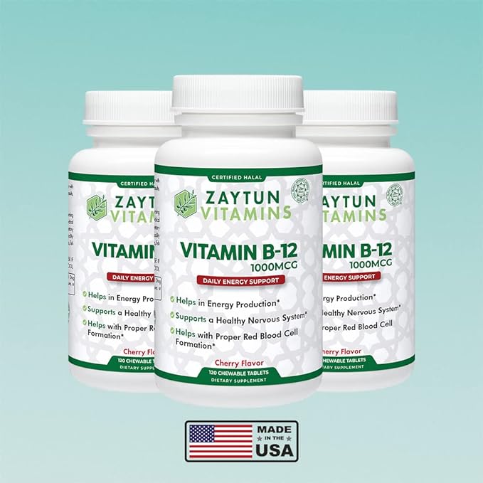Zaytun Halal Vitamin B12 1000mcg: Promotes Energy, Metabolism & Healthy Nervous System - Vegetarian/Vegan Formula - Dairy-Free - 4 Months Supply