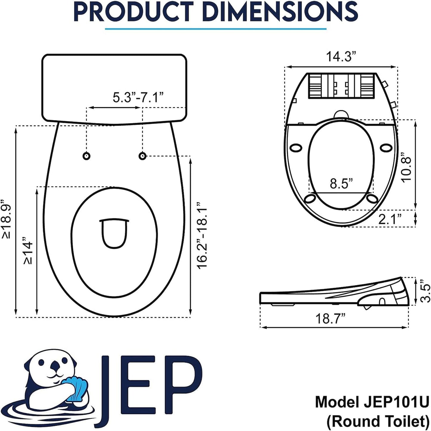 JEP Dual Nozzle Manual Bidet Toilet Seat for Round Toilets with Soft Close Seat and Cover | Bidet Seat for Rear & Feminine Cleaning, Easy to Install, Convenient, and Power Free