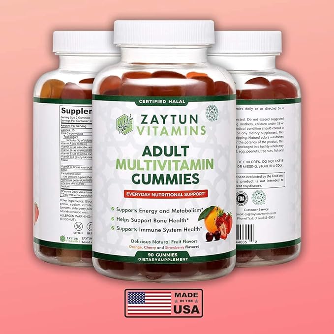 Zaytun Halal Adult Multivitamin Gummies for Men & Women - Complete Everyday Nutritional Support with Biotin, Vegan, Natural Fruit Flavors, Non-GMO - Vitamin Gummies