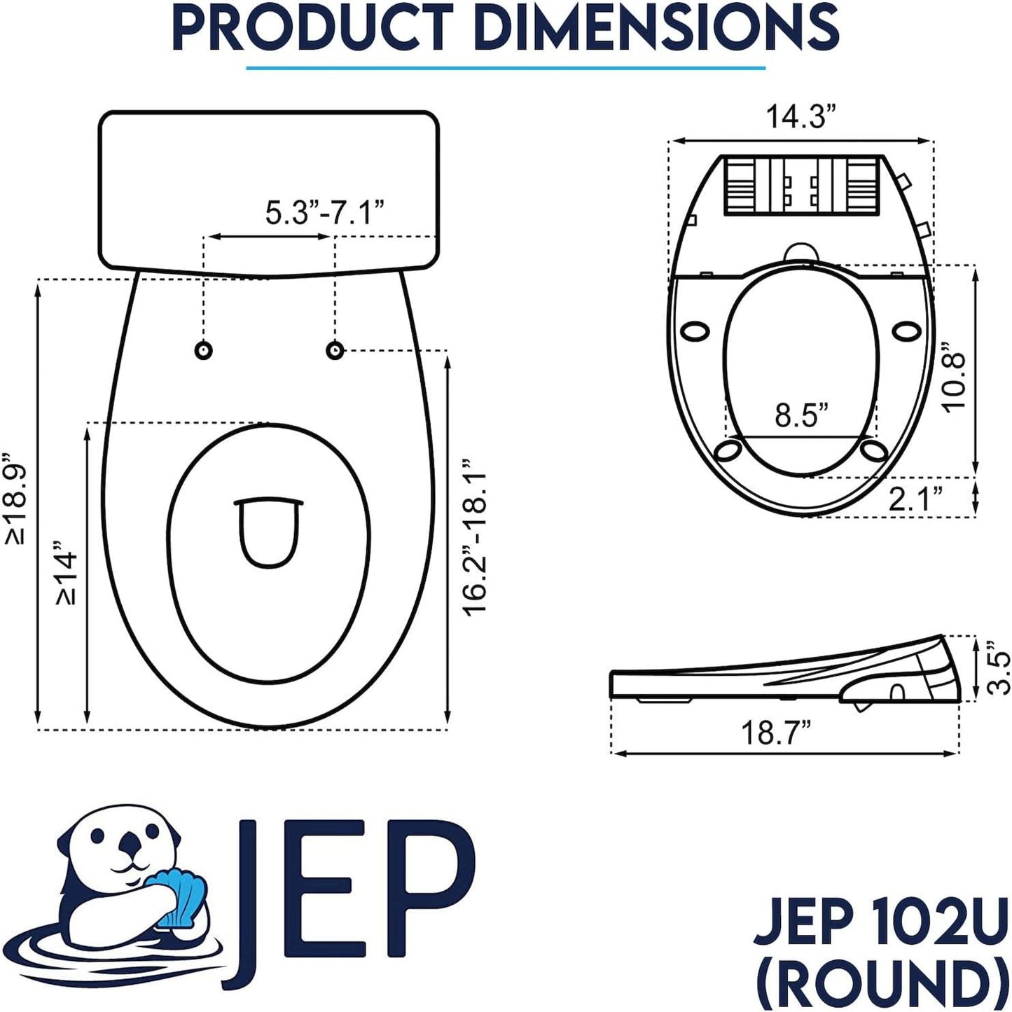 JEP Dual Nozzle Manual Bidet Toilet Seat for Round Toilets with Soft Close Seat and Cover | Bidet Seat for Rear & Feminine Cleaning, Easy to Install and Convenient