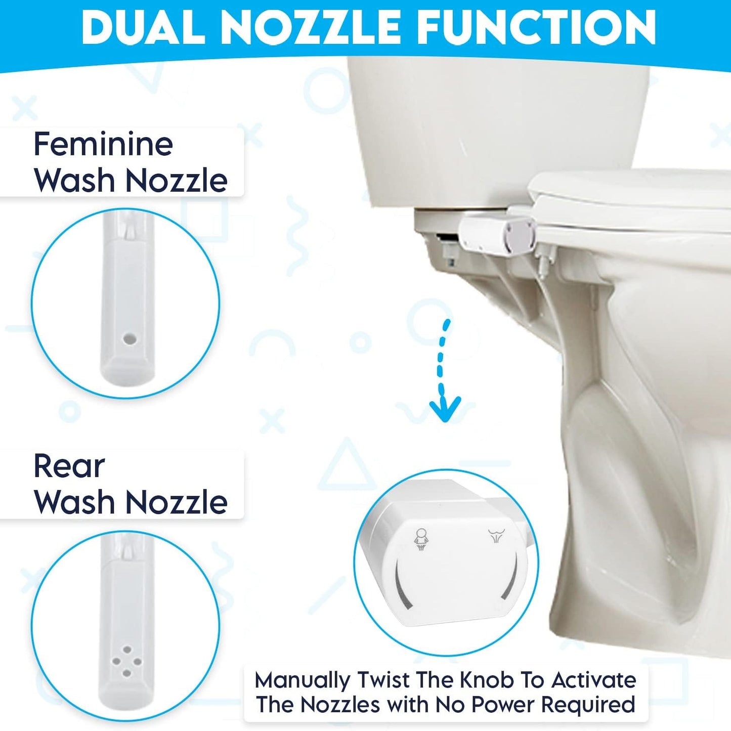 JEP Bidet Toilet Seat Attachment for Toilets | Bidets for Existing Toilets for Rear & Feminine Cleaning, Easy to Install, Convenient, and Power Free