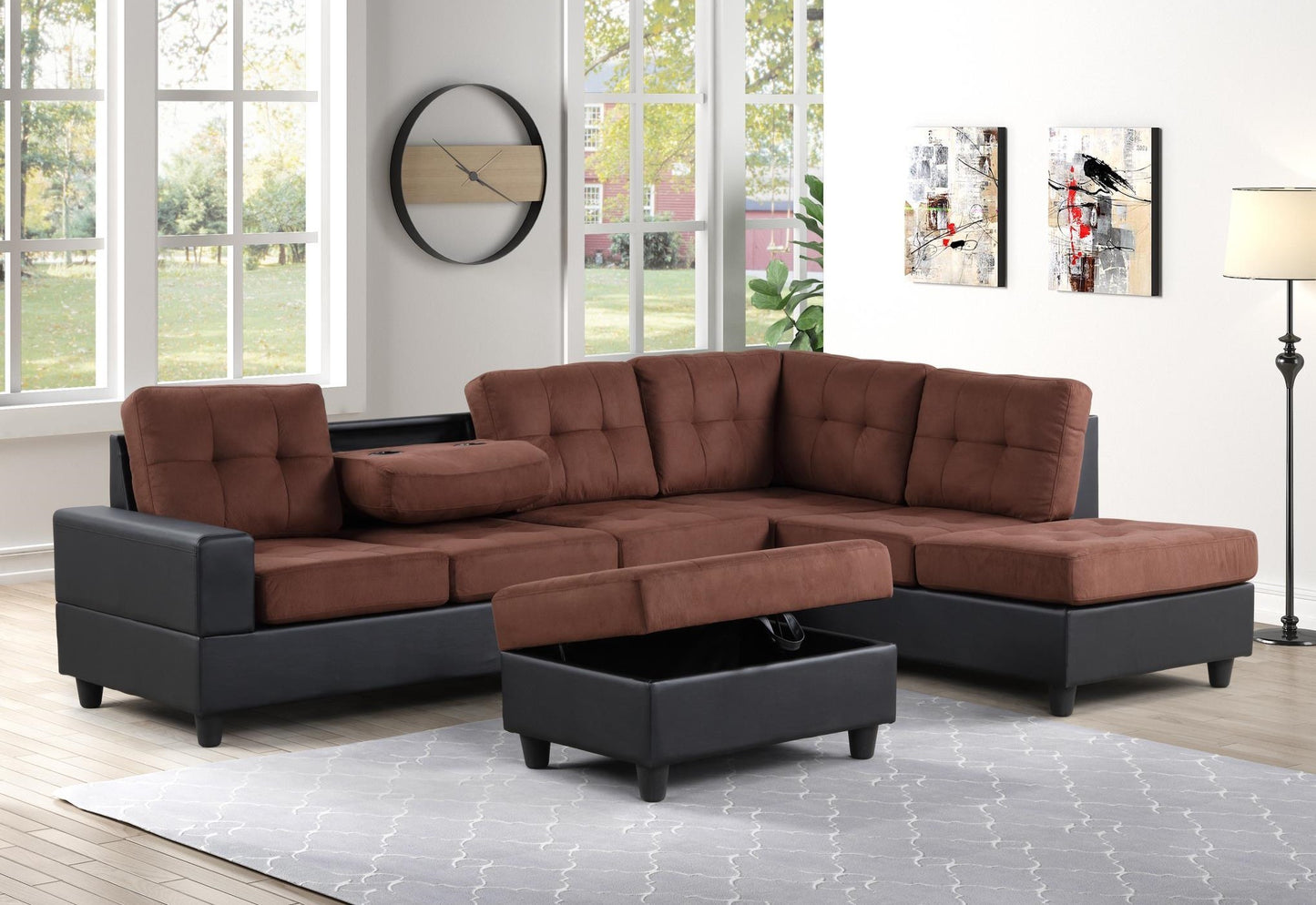 Sectional Sofa Reversible w/ Dropdown Tray, Cup Holders, and Size Options - Comfortable and Stylish Furniture for Your Living Space