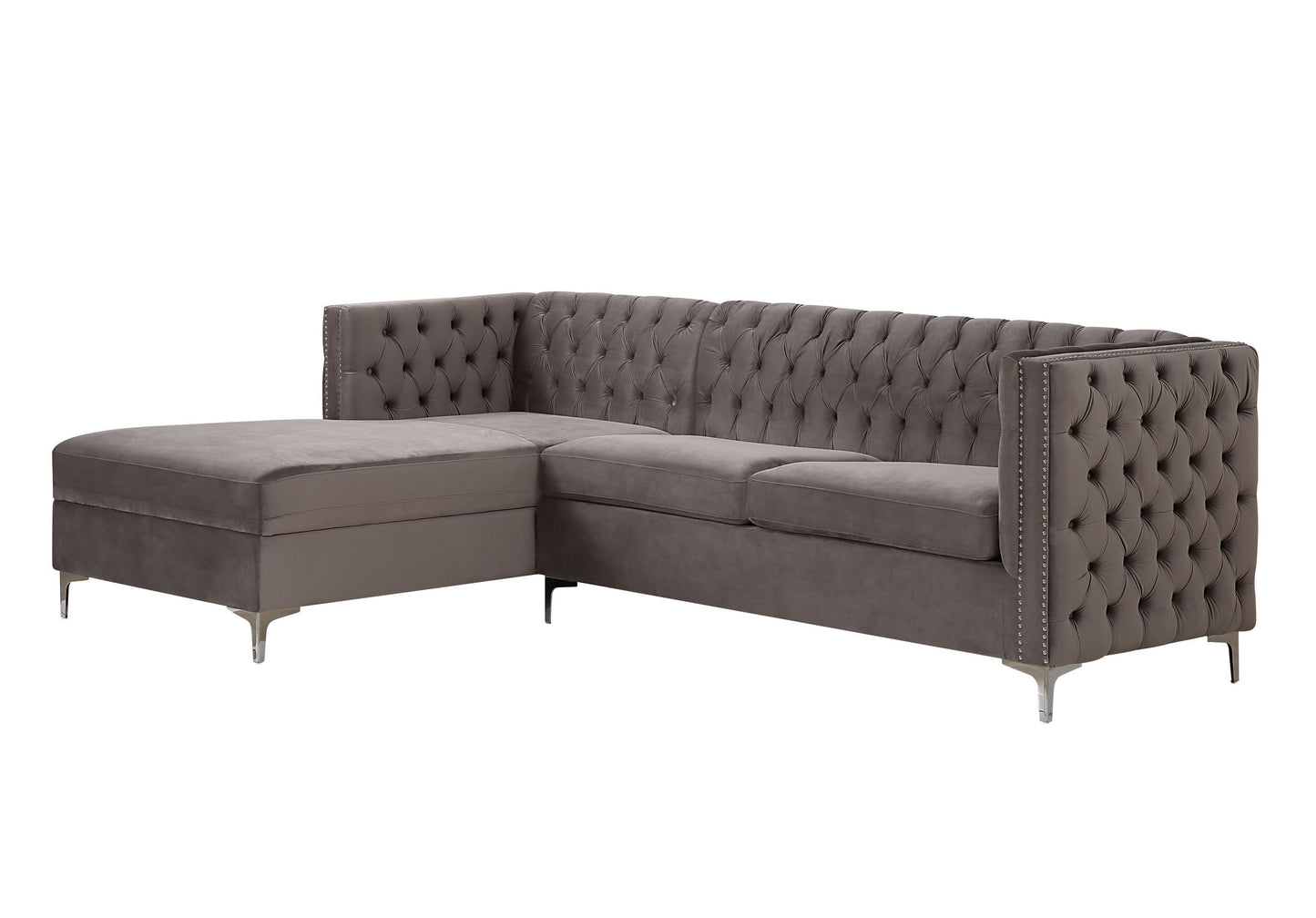 ACME Sullivan Sectional Sofa: Gray Velvet, Comfortable and Stylish Seating for Your Living Space