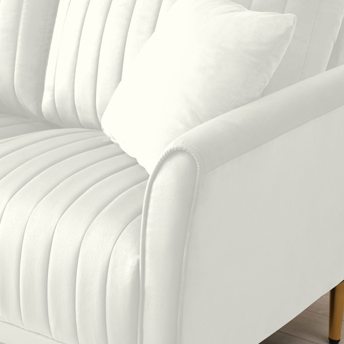 Modern Upholstered Sofa 3 Seater & 2 Seater Couches for Living Room Sectional Sofas with Throw Pillows and Gold Metal Legs, Cream Velvet