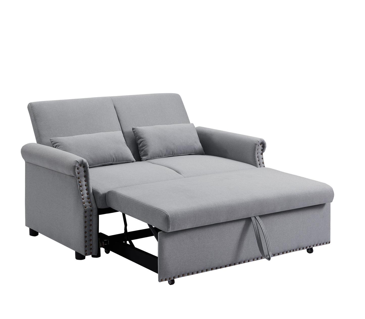 55" Pull Out Sleep Sofa Bed 2 Seater Loveseat with Adjustable Backrest and Lumbar Pillows for Apartment Office Living Room | Artemax Modern Couch