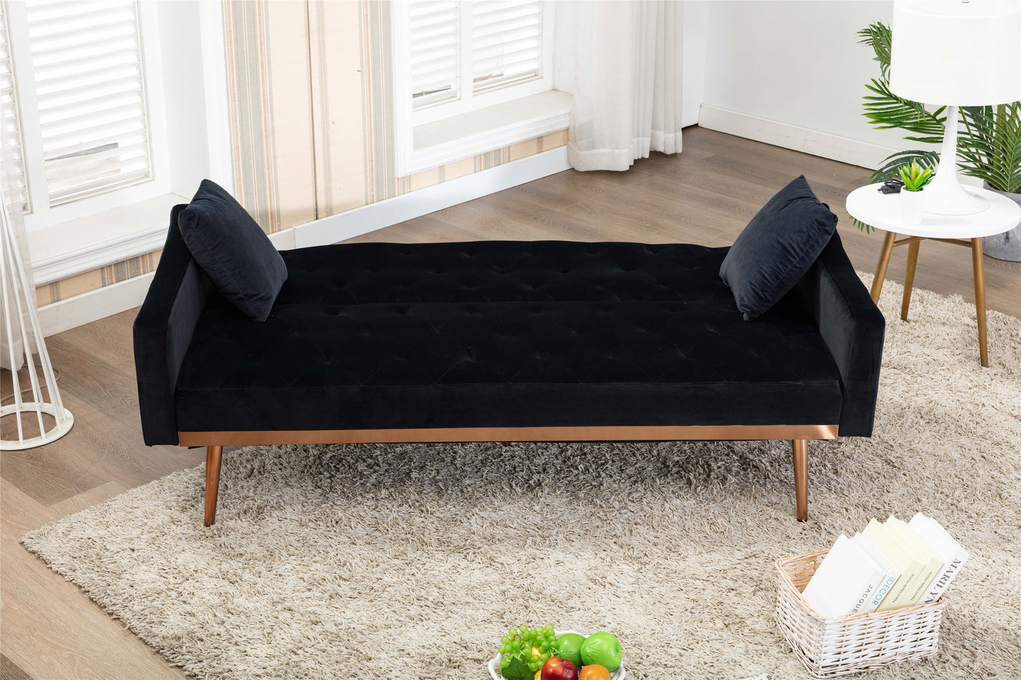 Velvet Sofa: Stainless Feet, Black Color - Accent Loveseat Sofa.
