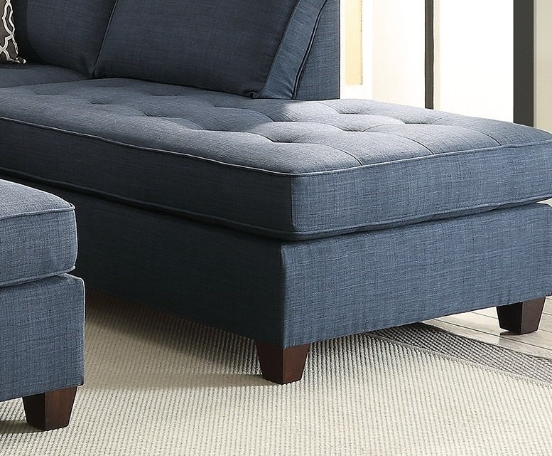 2pc Reversible Chaise Dark Blue Dorris Fabric Sectional Sofa Set: Living Room Furniture Couch