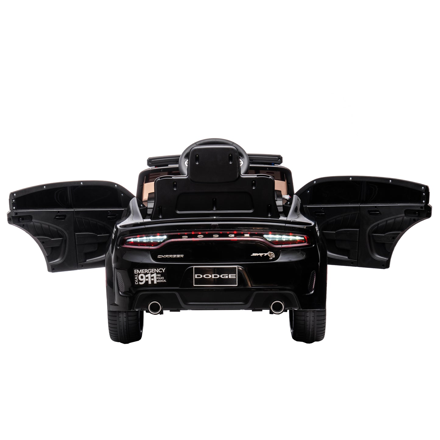 12V Licensed Dodge Charger Kids Ride On Police Car | Remote Control, Adjustable Speeds, Power Display | USB, MP3, Bluetooth, LED Lights | Four-Wheel Suspension, Slow Start | Black