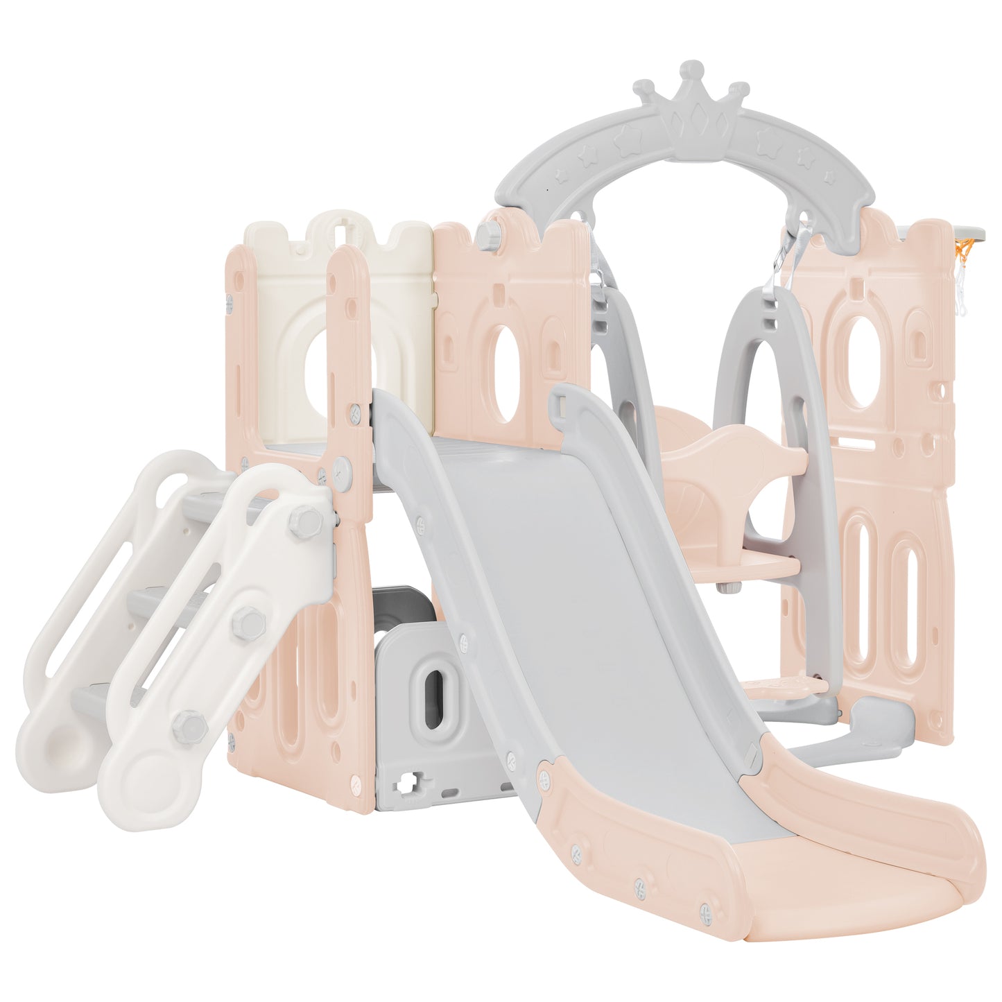 Toddler Slide and Swing Set 5 in 1: Freestanding Kids Playground Climber Slide Playset with Basketball Hoop for Indoor & Outdoor Fun, Perfect for Babies - Multi-Color & Size Options Available